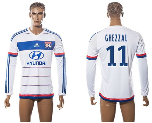 Lyon #11 Ghezzal Home Long Sleeves Soccer Club Jersey - Click Image to Close